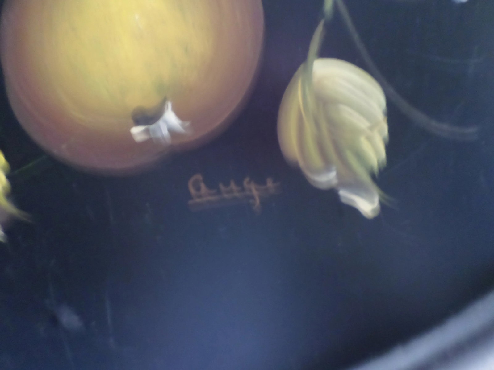 Antique Gold Apple & Pear Artist Signed Metal Tole Tray - 5