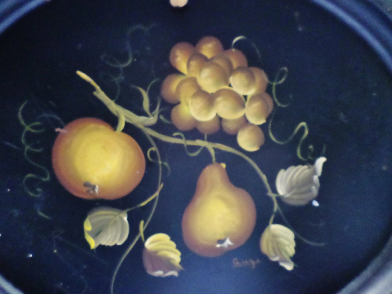 Antique Gold Apple & Pear Artist Signed Metal Tole Tray - 6
