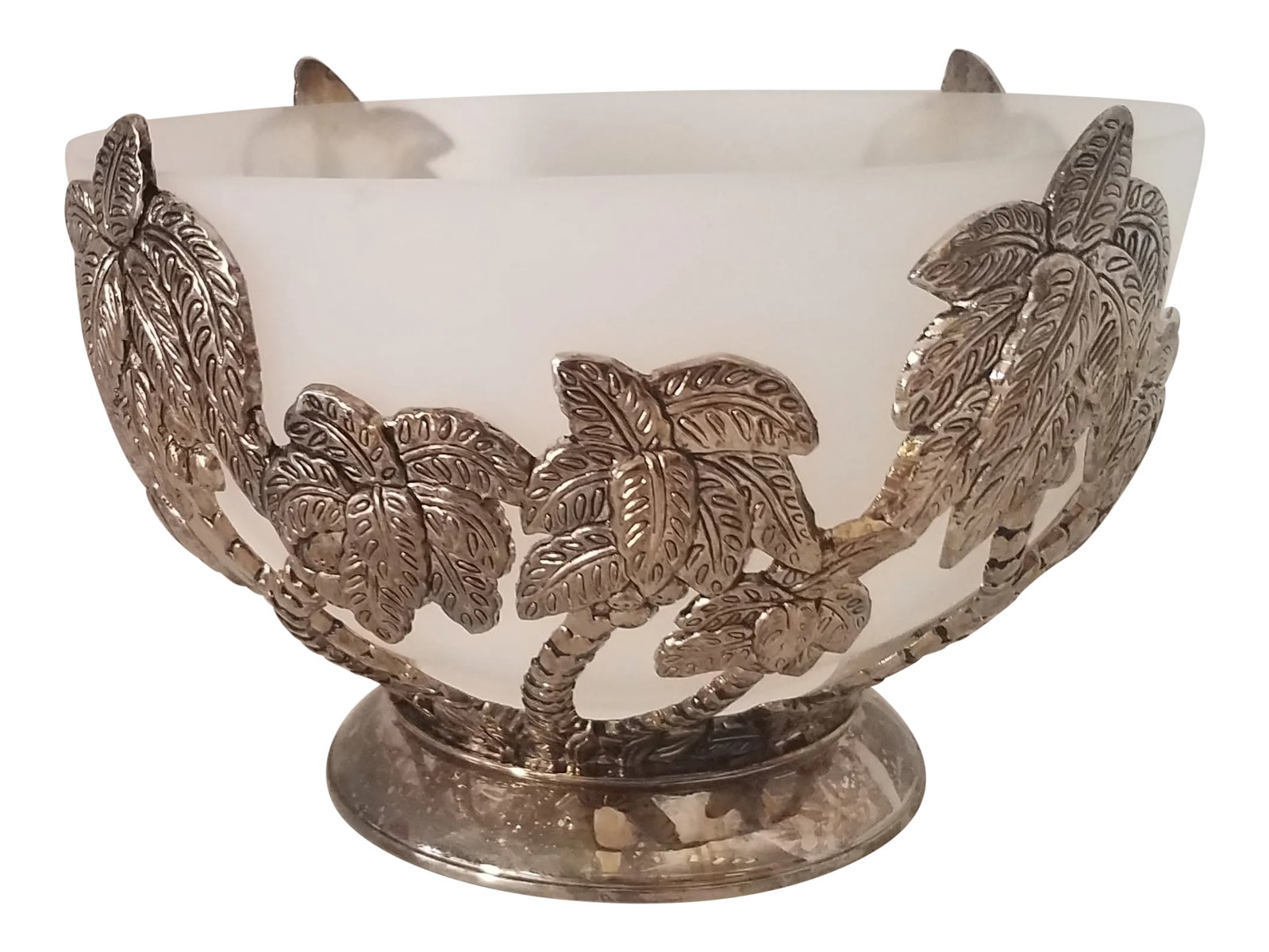 Vintage Godinger Silverplate Coconut Tree Design W/ Frosted Glass Bowl Insert (1 of 6)