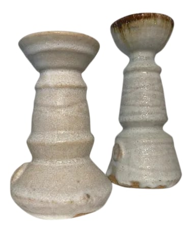 Hand Made Ceramic Candlesticks - a Pair: During my recent trip to Crete I visited the home and studio of a well known Greek artist named Manousos Chalkiadakis, who is a painter, photographer, ceramicist and a very welcoming host. He