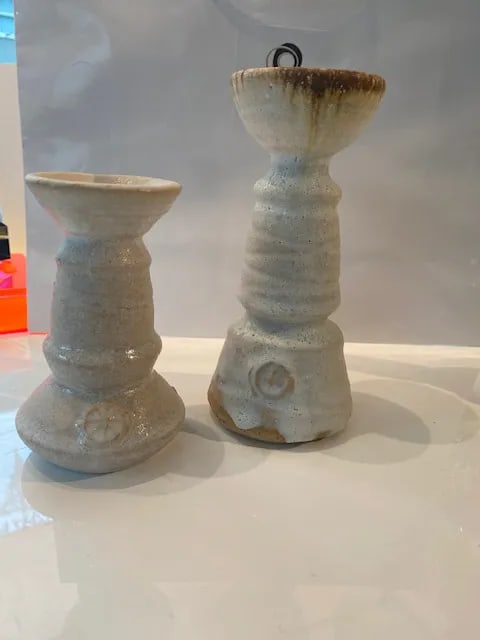 Hand Made Ceramic Candlesticks - a Pair - 2
