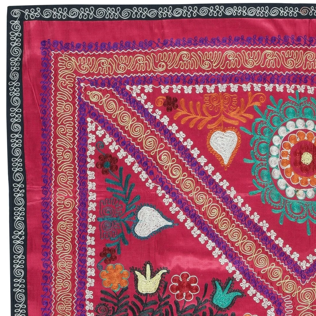 4.3x5.5 Ft Embroidered Silk & Cotton Wall Hanging. Red Bed Cover. Modern Throw - 2