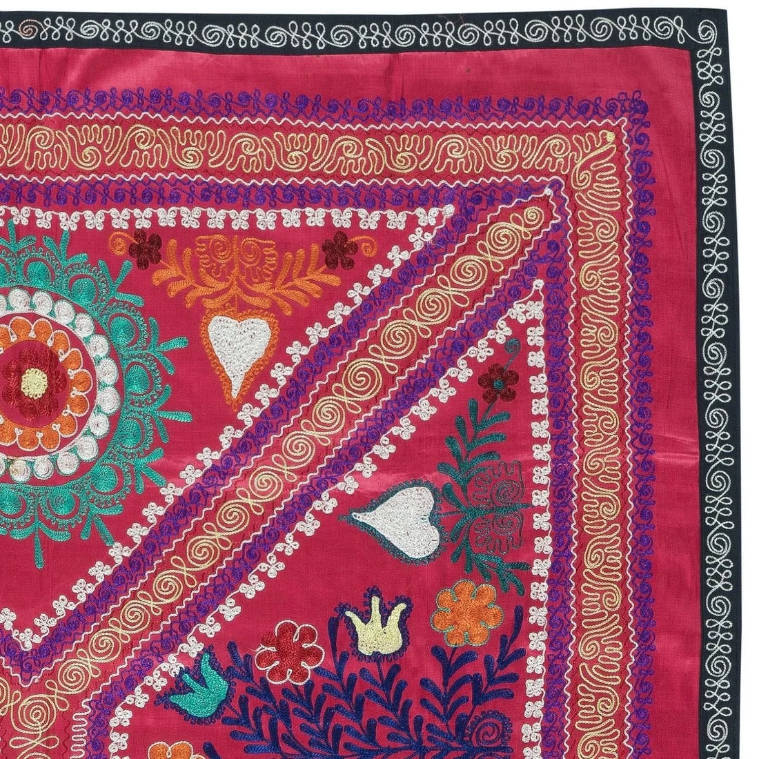 4.3x5.5 Ft Embroidered Silk & Cotton Wall Hanging. Red Bed Cover. Modern Throw - 3