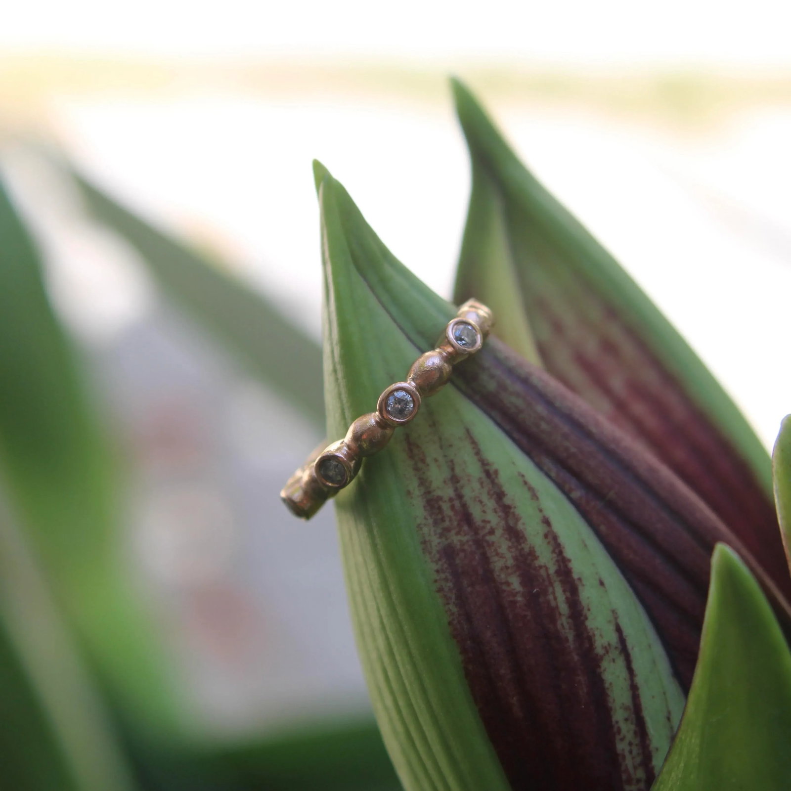 Vintage 14k Rose Gold Diamond Bubble Ring - 8