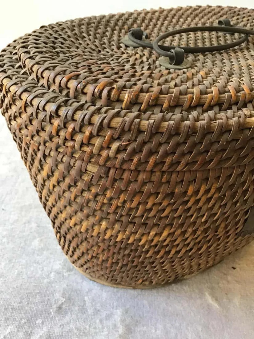 1920s Chinese Wicker and Brass Lunch Basket - 10