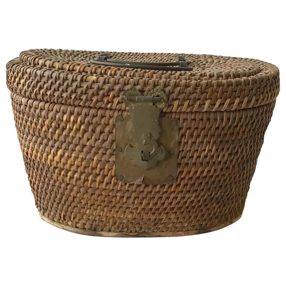 1920s Chinese Wicker and Brass Lunch Basket - 13