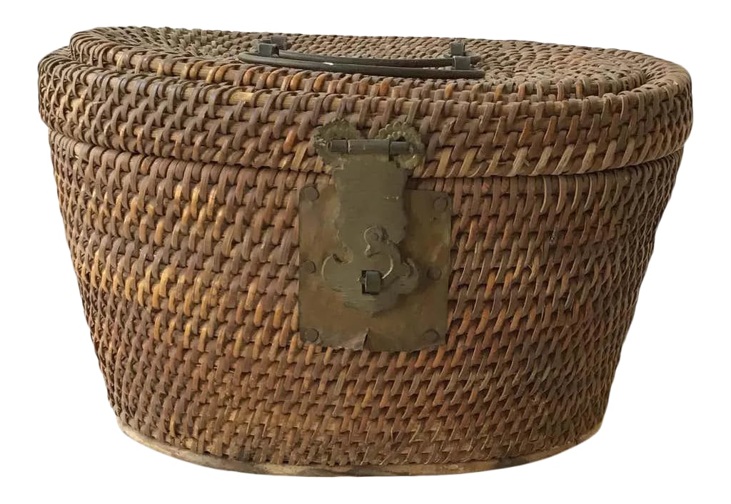 1920s Chinese Wicker and Brass Lunch Basket (1 of 13)