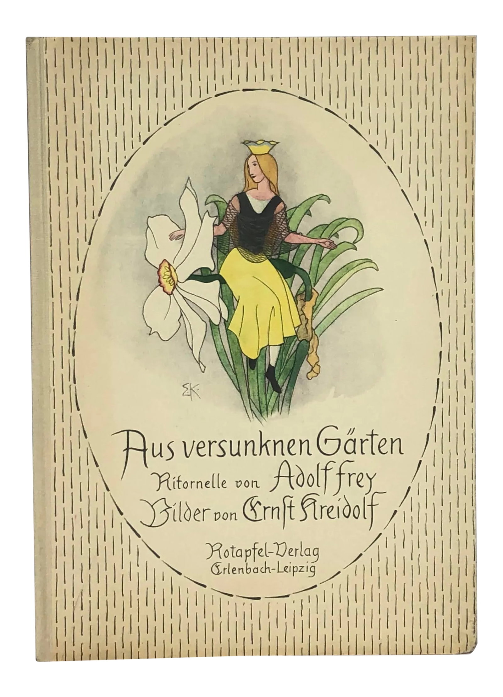 Vintage Children's Book With Flower Fairy Art: This is a fabulous and rare first edition of Aus Versunknen Garten (The Sunken Garden) by Adolf Frey with flower and fairy illustrations by Ernst Kreidolf. Ernst Kreidolf was a Swiss painter known for