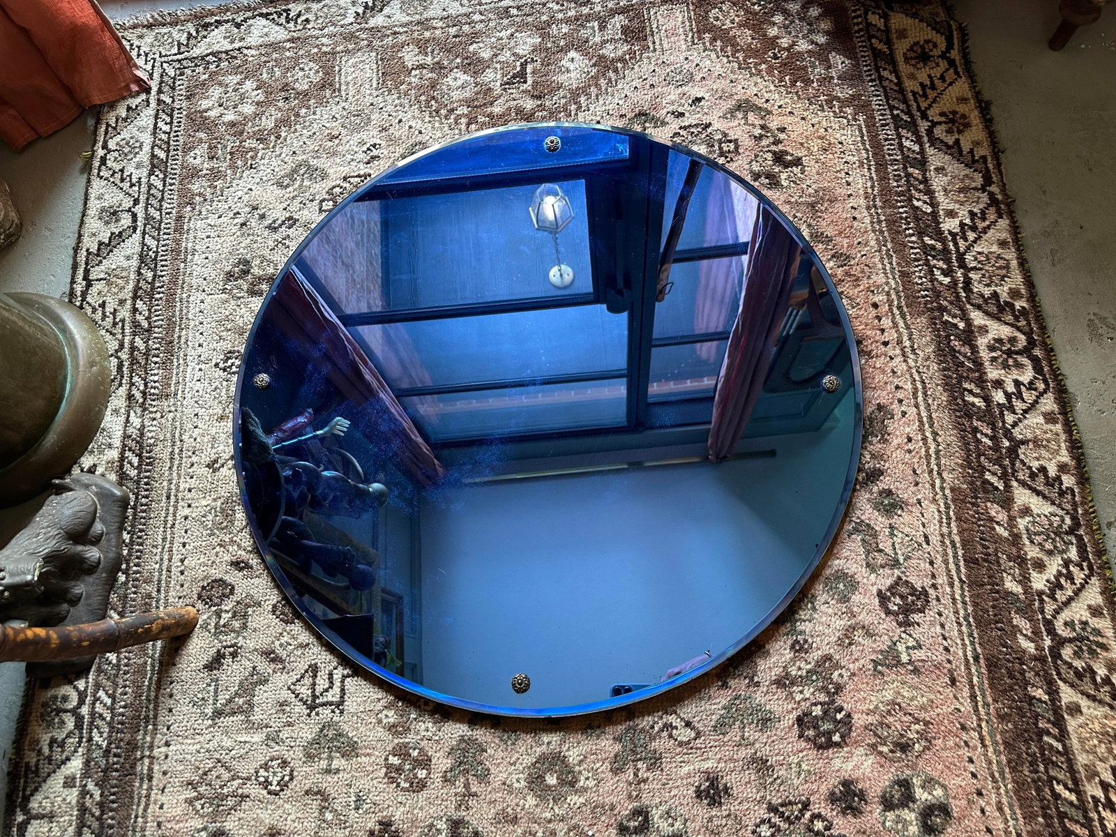 1920s Blue Art Deco Circular Mirror - 12