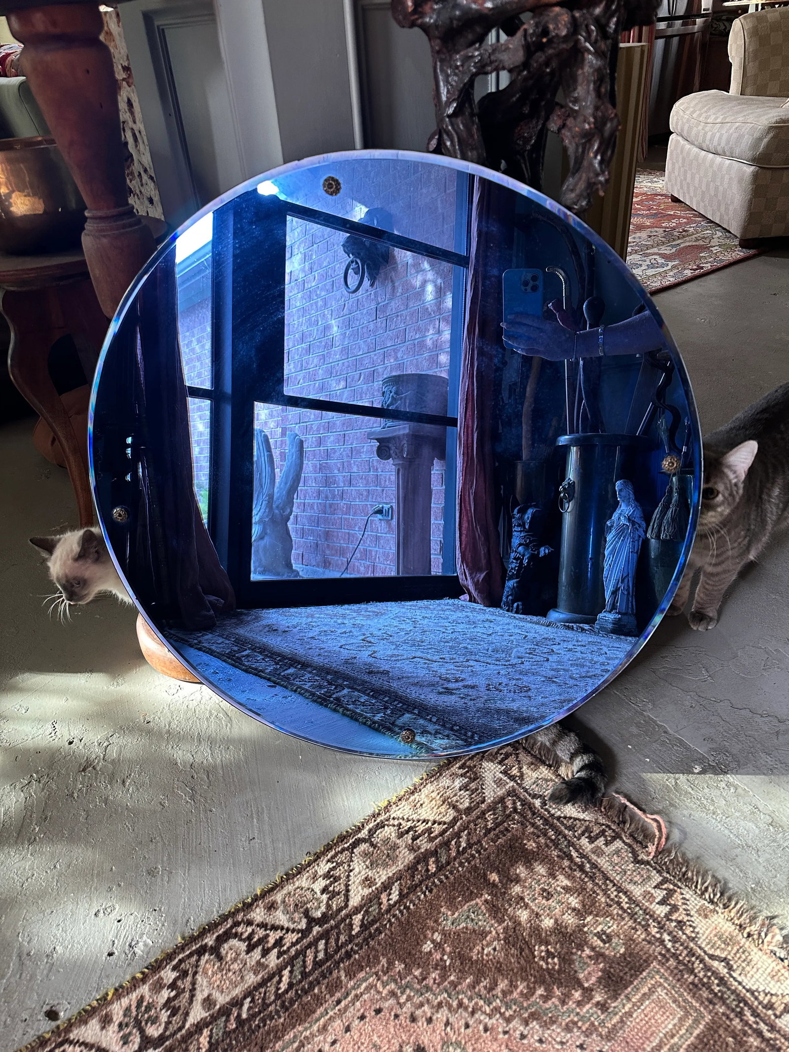 1920s Blue Art Deco Circular Mirror - 3