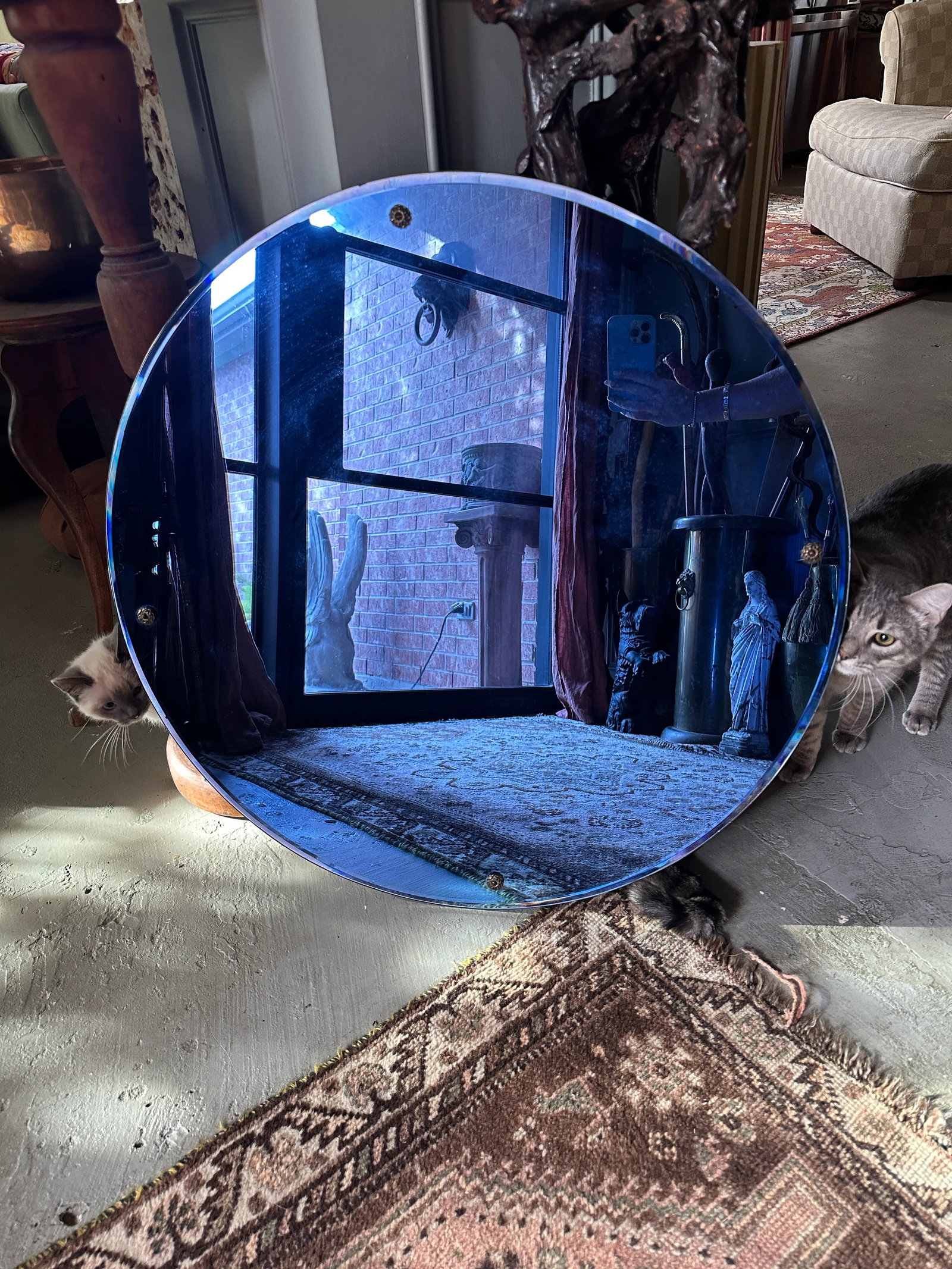 1920s Blue Art Deco Circular Mirror - 9