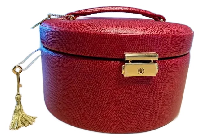 Vintage Wolf Leather Jewelry Box, Pebbled Red, Brand New - Never Used, Lock & Key, Mirror (1 of 13)