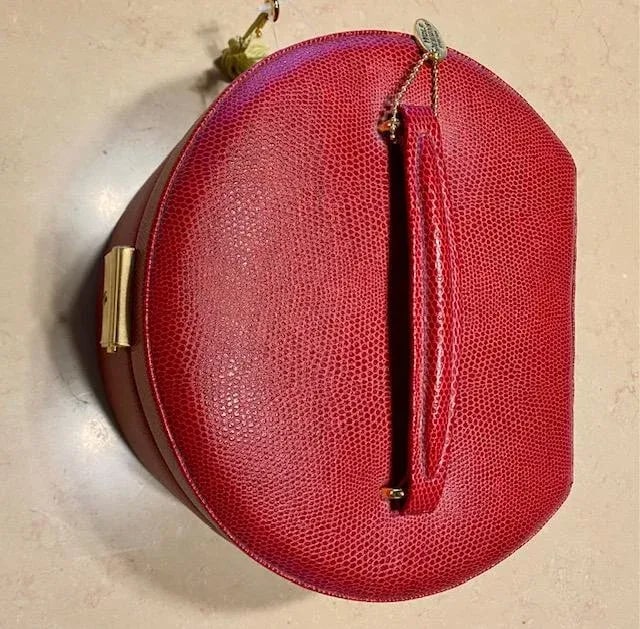 Vintage Wolf Leather Jewelry Box, Pebbled Red, Brand New - Never Used, Lock & Key, Mirror - 3