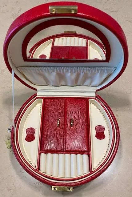 Vintage Wolf Leather Jewelry Box, Pebbled Red, Brand New - Never Used, Lock & Key, Mirror - 5
