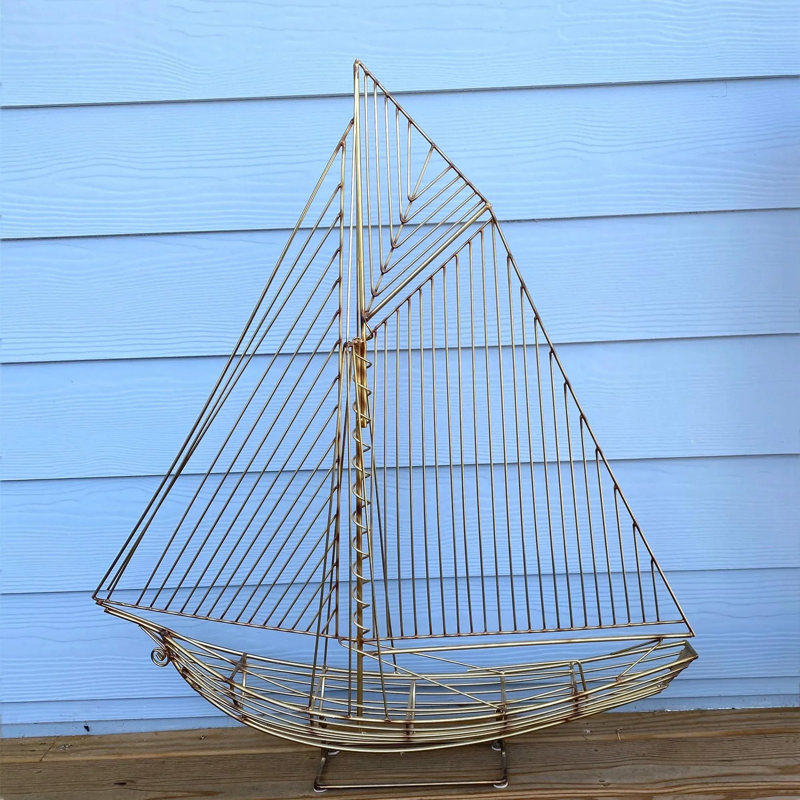 1982 Curtis Jere Free Standing Metal Wire Sailboat Ship Sculpture - 4
