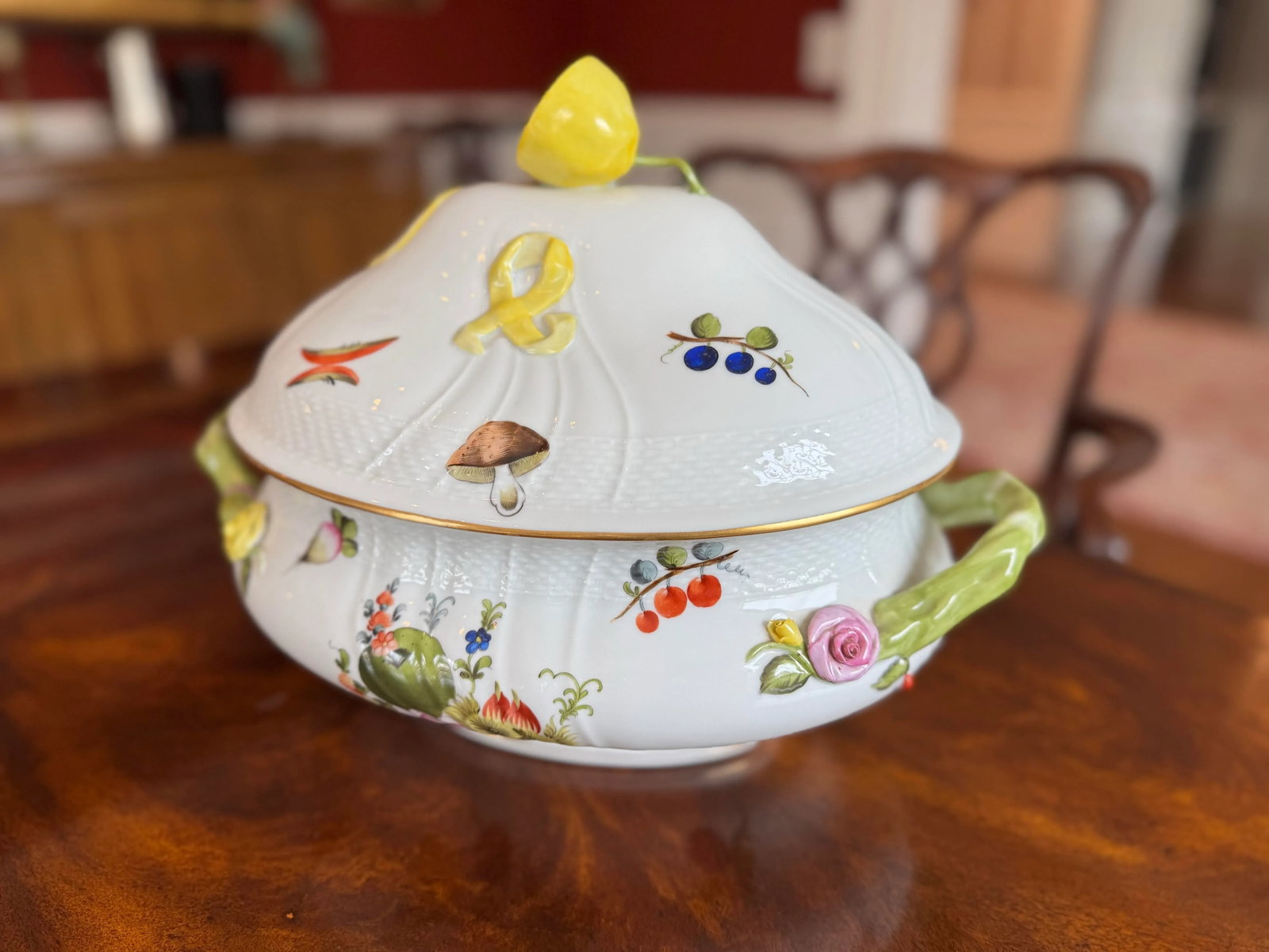 Vintage Herend Hand Painted Fruits and Flowers Soup Tureen, Lemons - 8