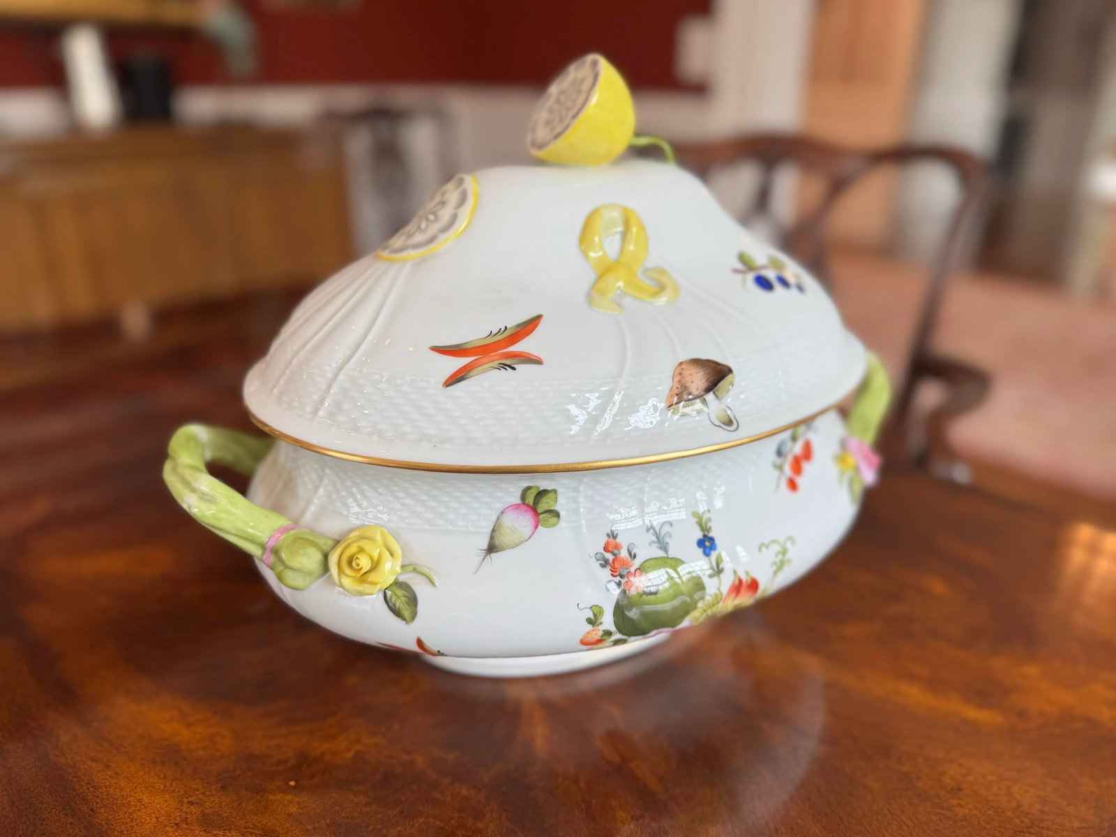 Vintage Herend Hand Painted Fruits and Flowers Soup Tureen, Lemons - 9