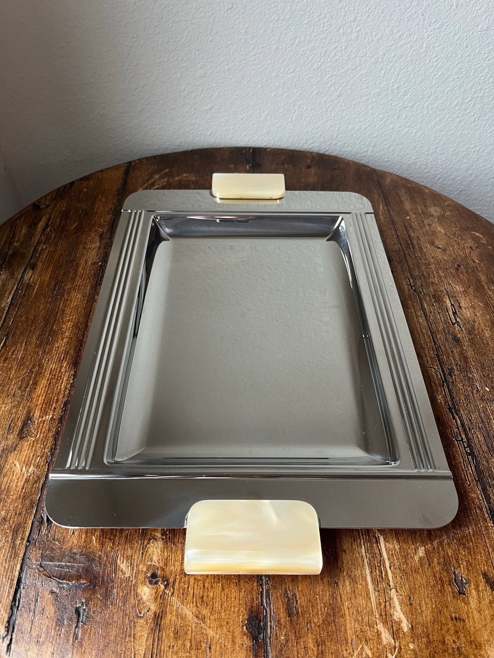 Late 20th Century Jean Couzon Art Deco Style Serving Tray With Mother of Pearl-Like Resin Handles - 2