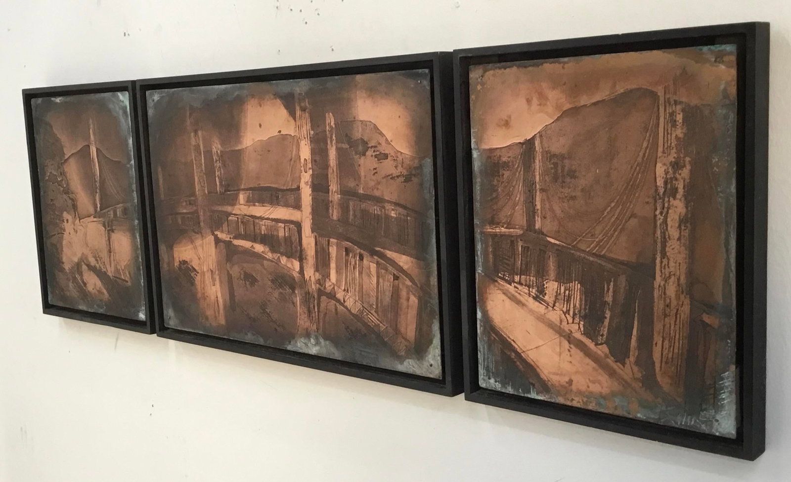 "Golden Gate Bridge " Triptych Custom Framed Vintage Printing Plates - 2