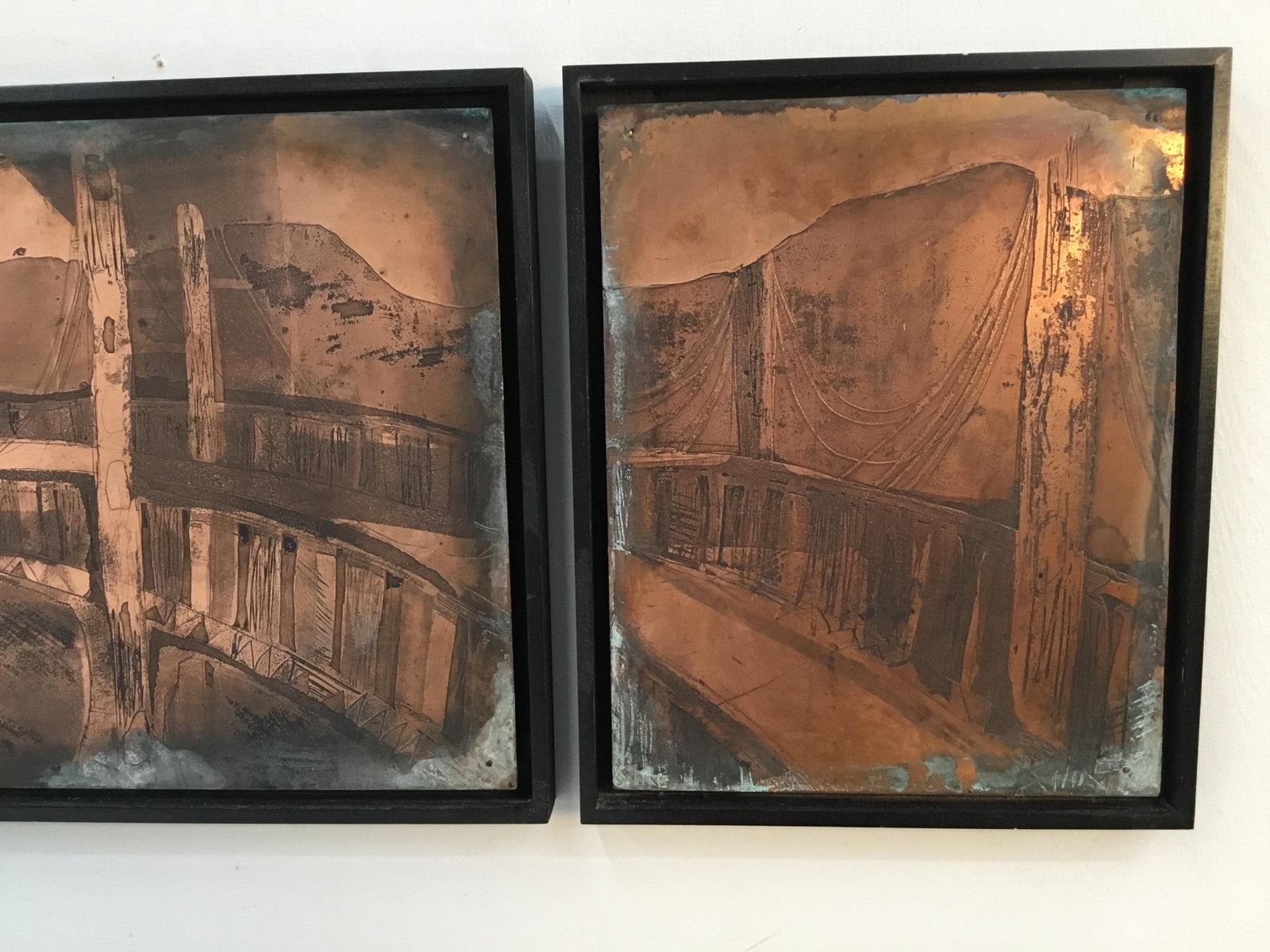 "Golden Gate Bridge " Triptych Custom Framed Vintage Printing Plates - 3