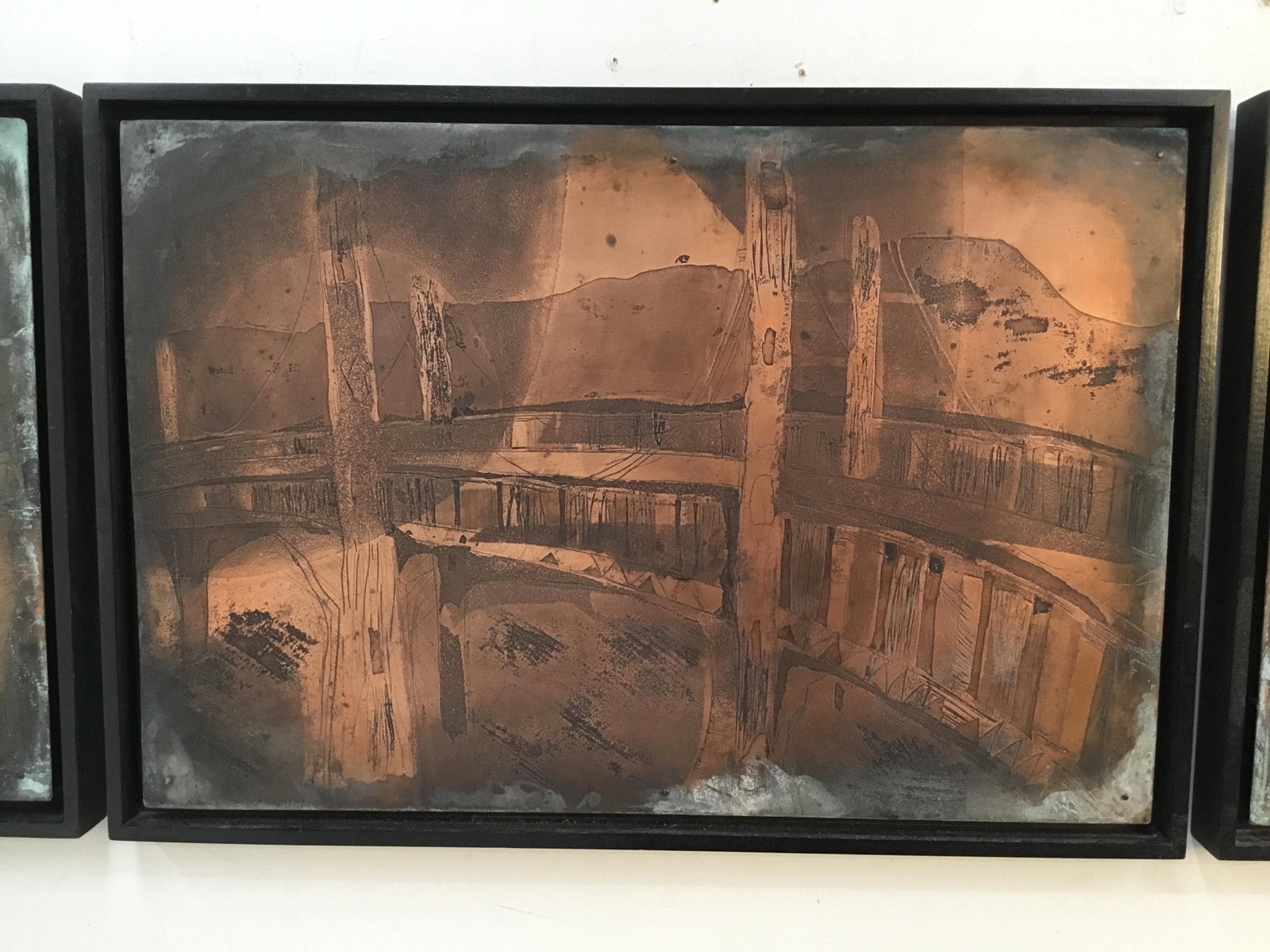 "Golden Gate Bridge " Triptych Custom Framed Vintage Printing Plates - 4
