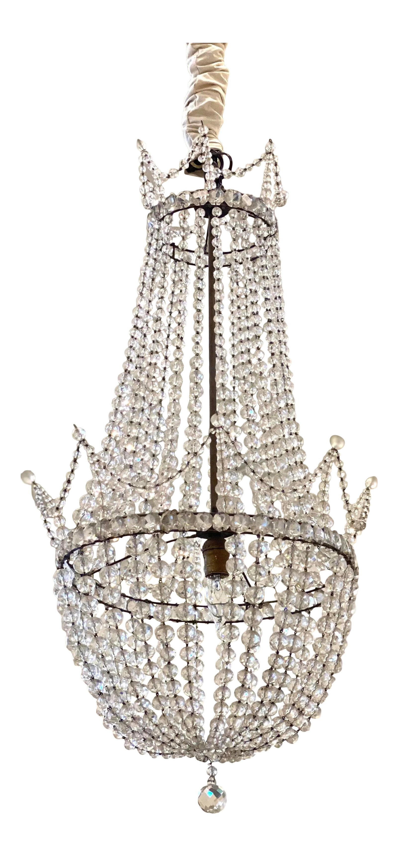 Antique Early 20th Century Beaded Basket Shaped Crystal Chandelier (1 of 11)