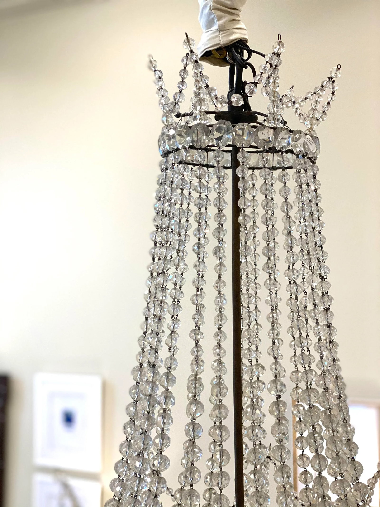 Antique Early 20th Century Beaded Basket Shaped Crystal Chandelier - 5