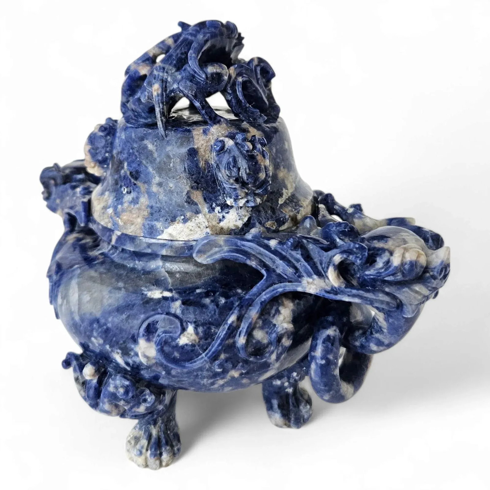 Extremely Rare Early 20th Century Hand-Carved Lapis Lazuli Chinese Dragon Censer - 11