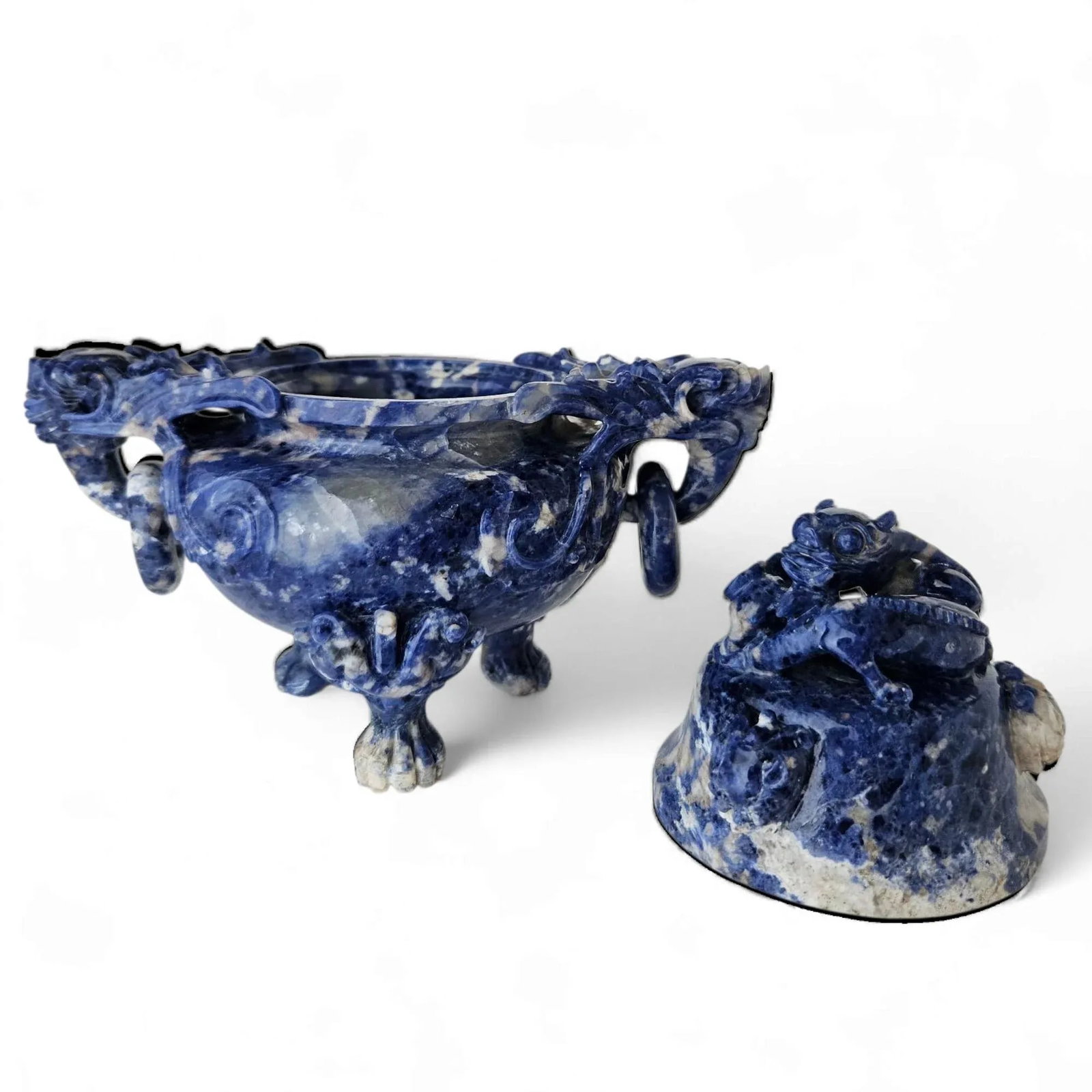 Extremely Rare Early 20th Century Hand-Carved Lapis Lazuli Chinese Dragon Censer - 2