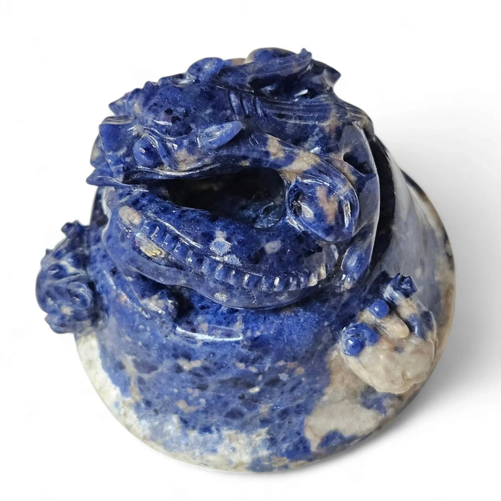 Extremely Rare Early 20th Century Hand-Carved Lapis Lazuli Chinese Dragon Censer - 4