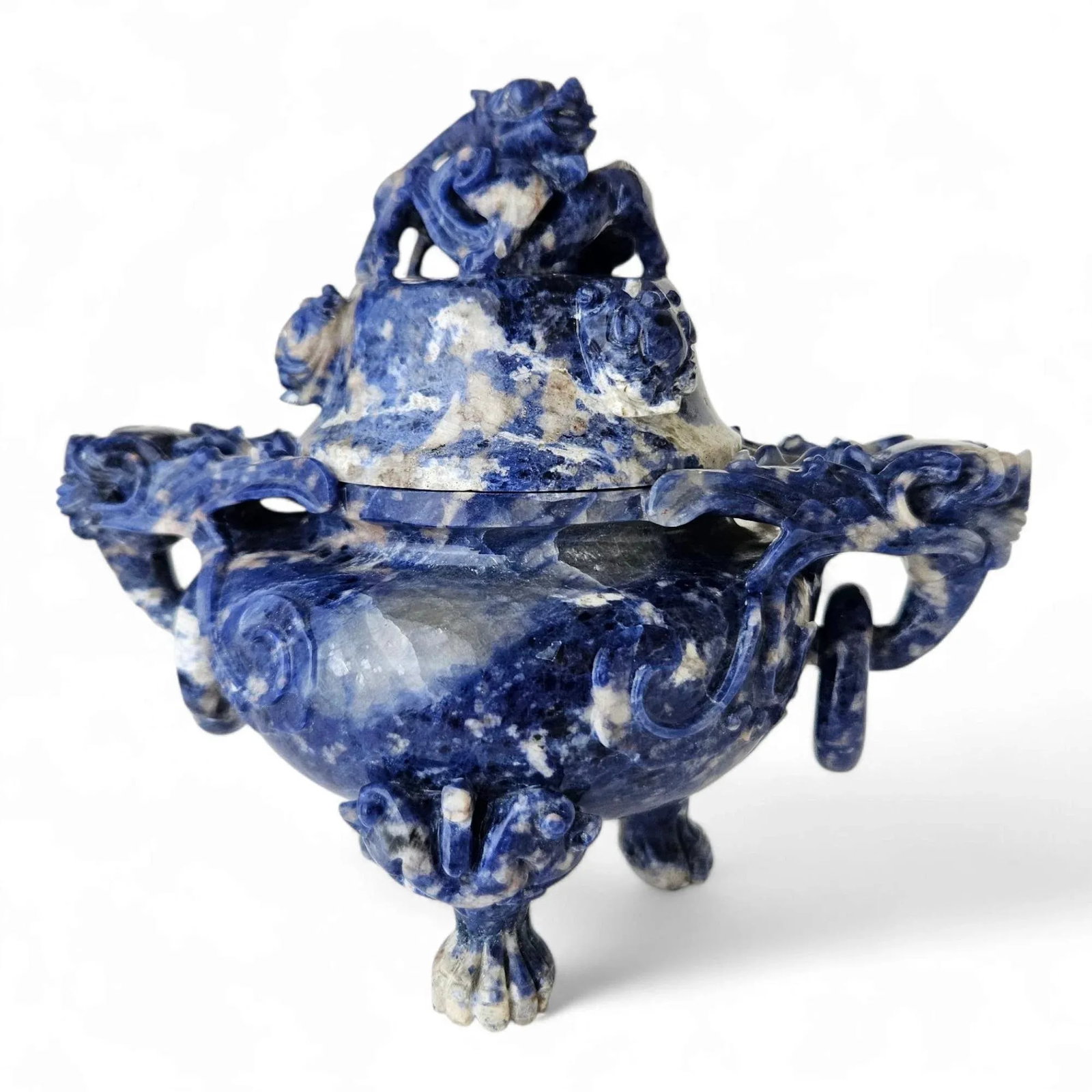 Extremely Rare Early 20th Century Hand-Carved Lapis Lazuli Chinese Dragon Censer - 5