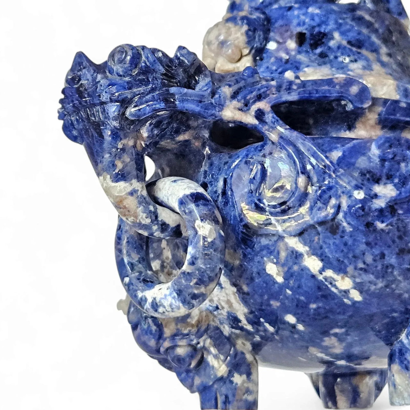Extremely Rare Early 20th Century Hand-Carved Lapis Lazuli Chinese Dragon Censer - 7