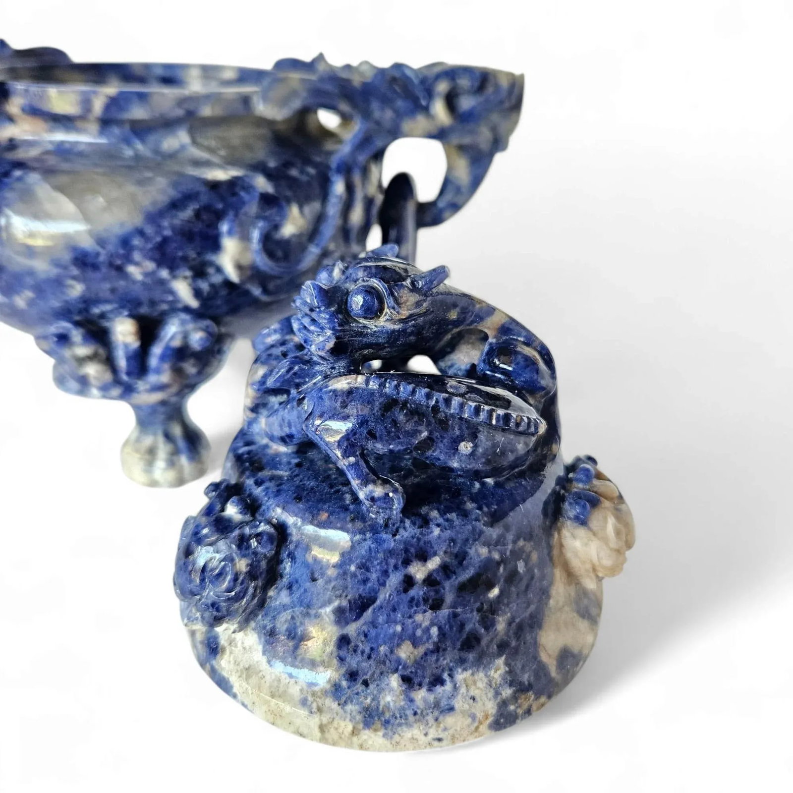 Extremely Rare Early 20th Century Hand-Carved Lapis Lazuli Chinese Dragon Censer - 8