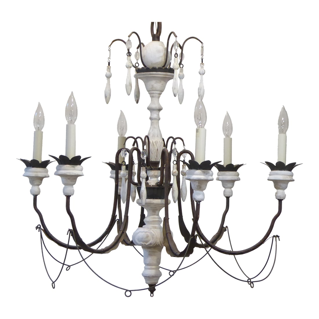Vintage Italian Style Wood & Iron Chandelier