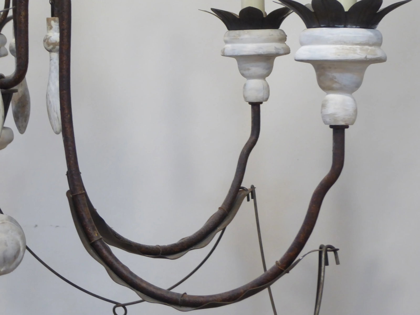 Vintage Italian Style Wood & Iron Chandelier - 3