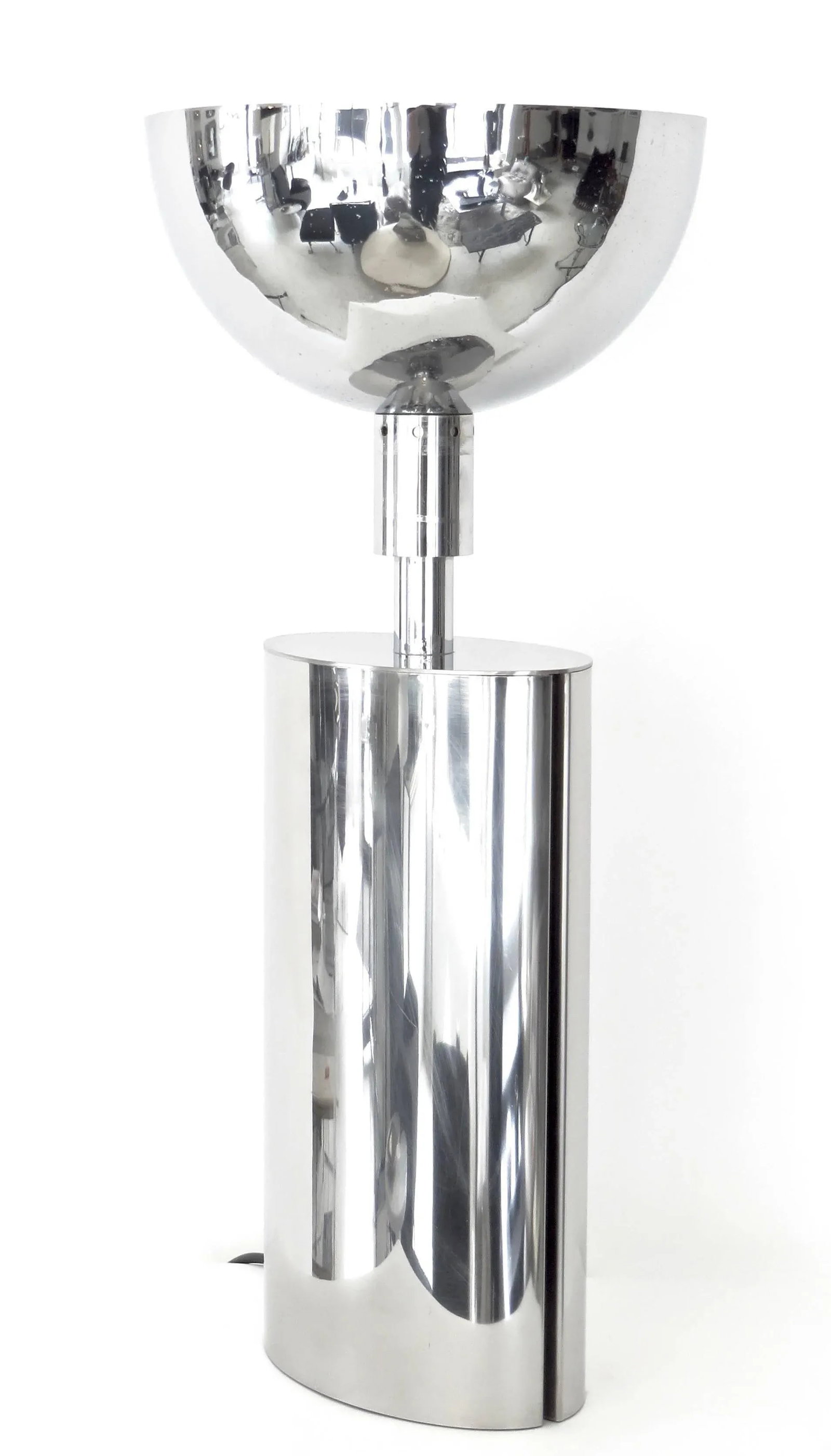 1970s French Chrome-Plated Brass Sculptural Oval Table Lamp - 2