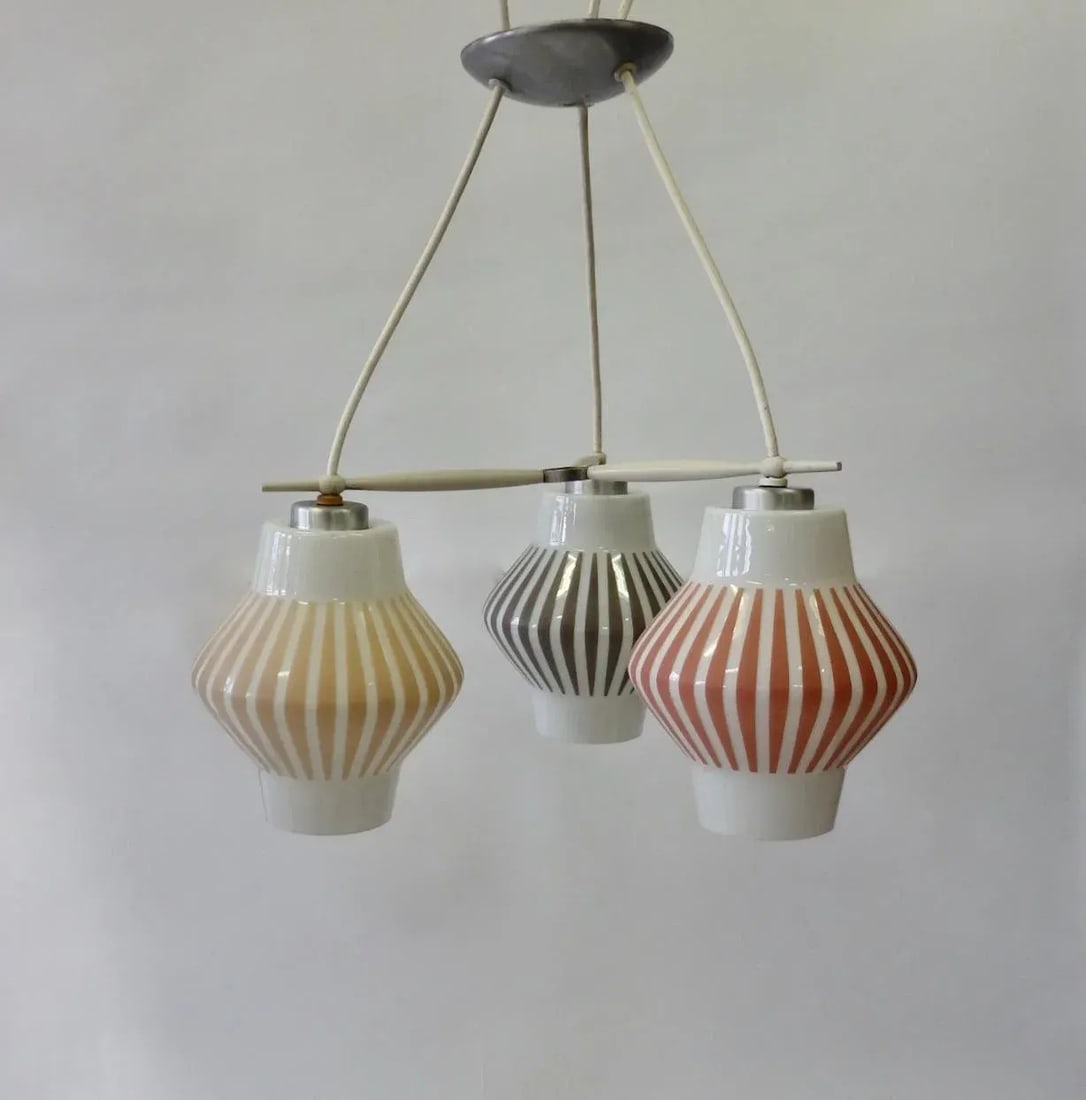 Midcentury Multicolored 3 Globe Hanging Ceiling Light Fixture - 8