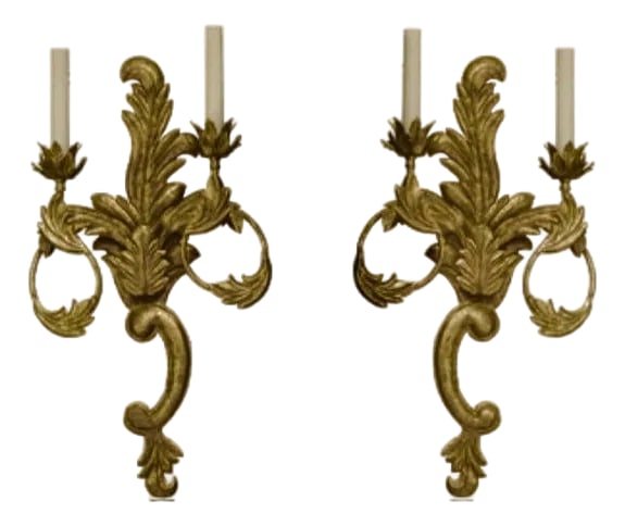 Pair Dennis and Leen Italian Tole Sconces: Stunning pair of Dennis and Leen Italian Tole Wall Sconces. Left and right. As I recall these cost $5000. Condition: Imperfections: No Imperfections Condition Notes: Very good condition. Origin: Unite