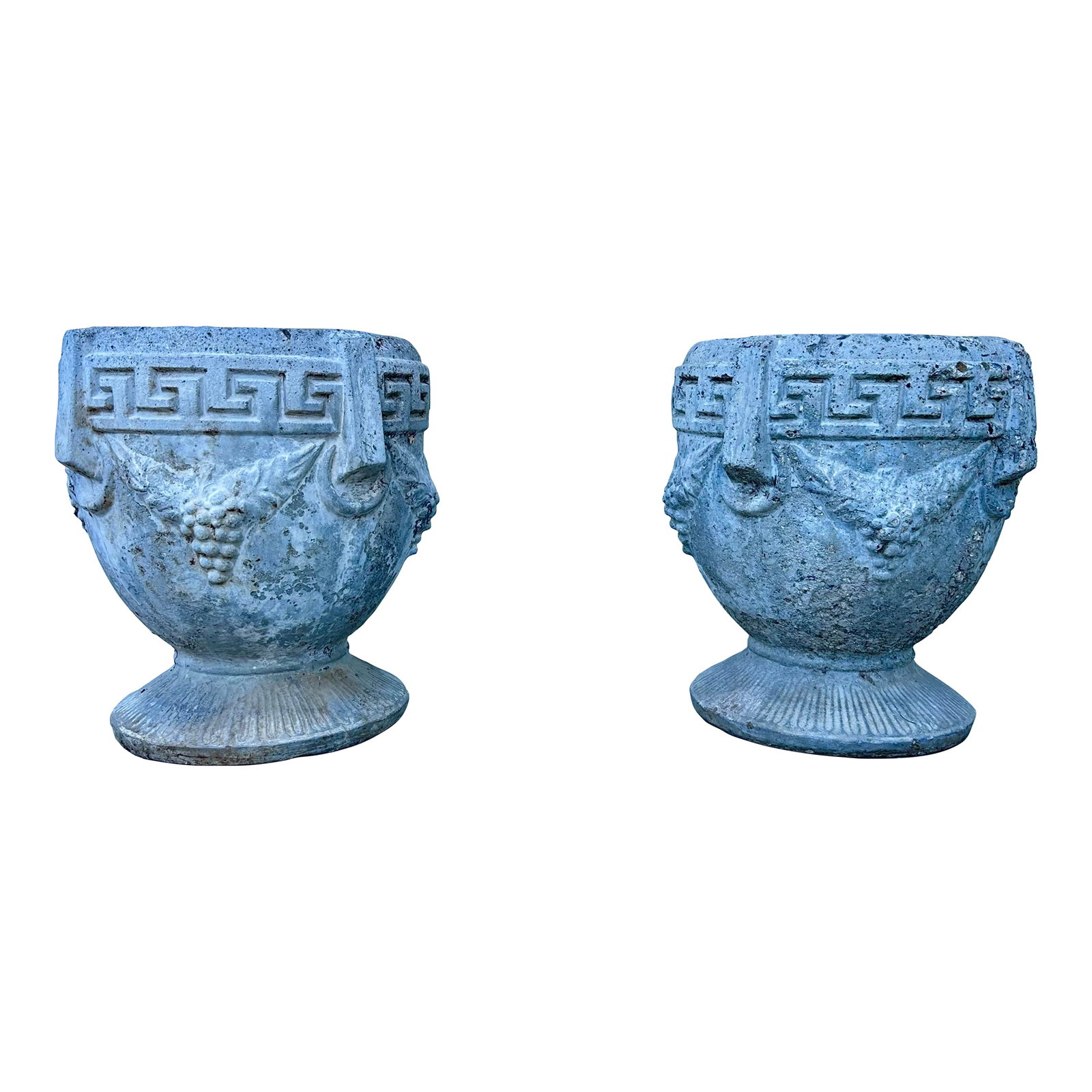 Pair of Antique Greek Key Grape Motif Garden Urns/ Planters, Circa 1920 (1 of 12)