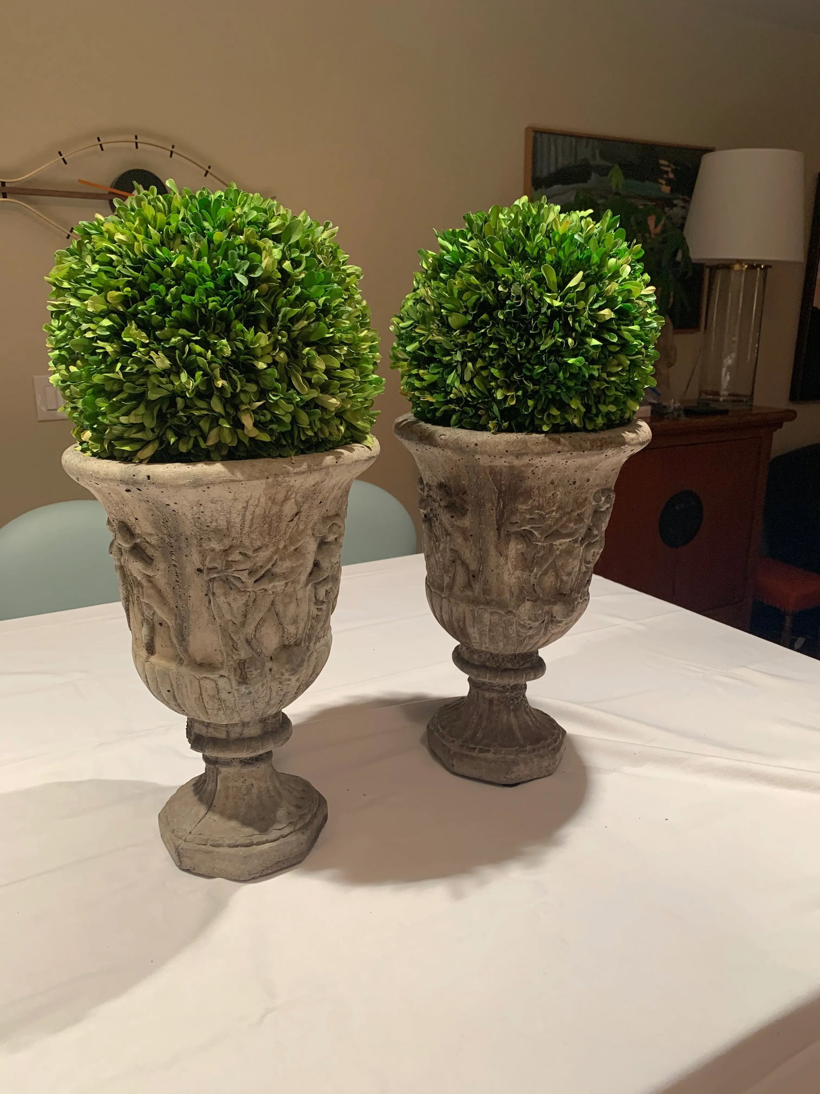 Antique Cast Stone Garden Urns - a Pair - 11