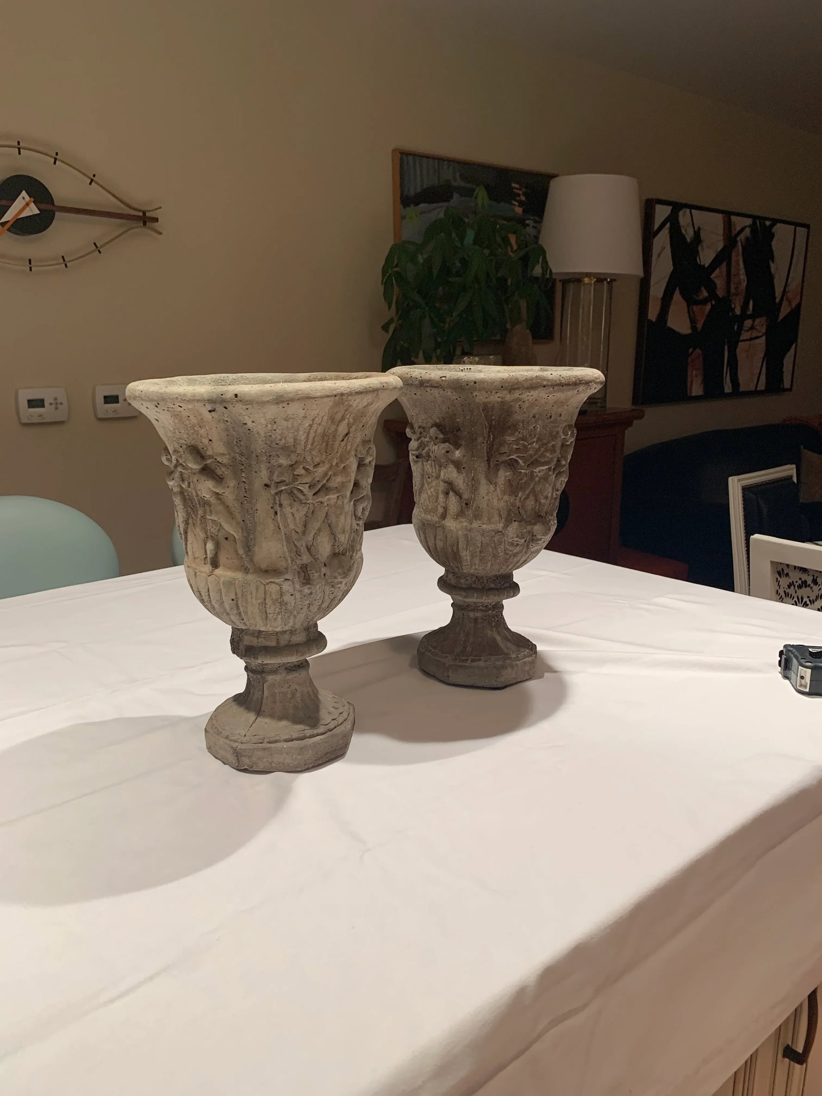 Antique Cast Stone Garden Urns - a Pair - 13