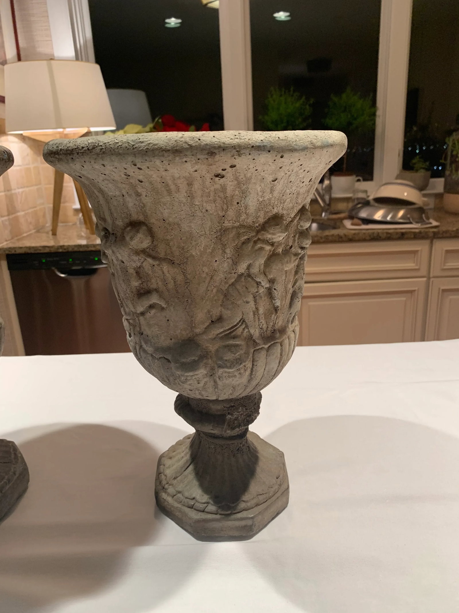 Antique Cast Stone Garden Urns - a Pair - 4