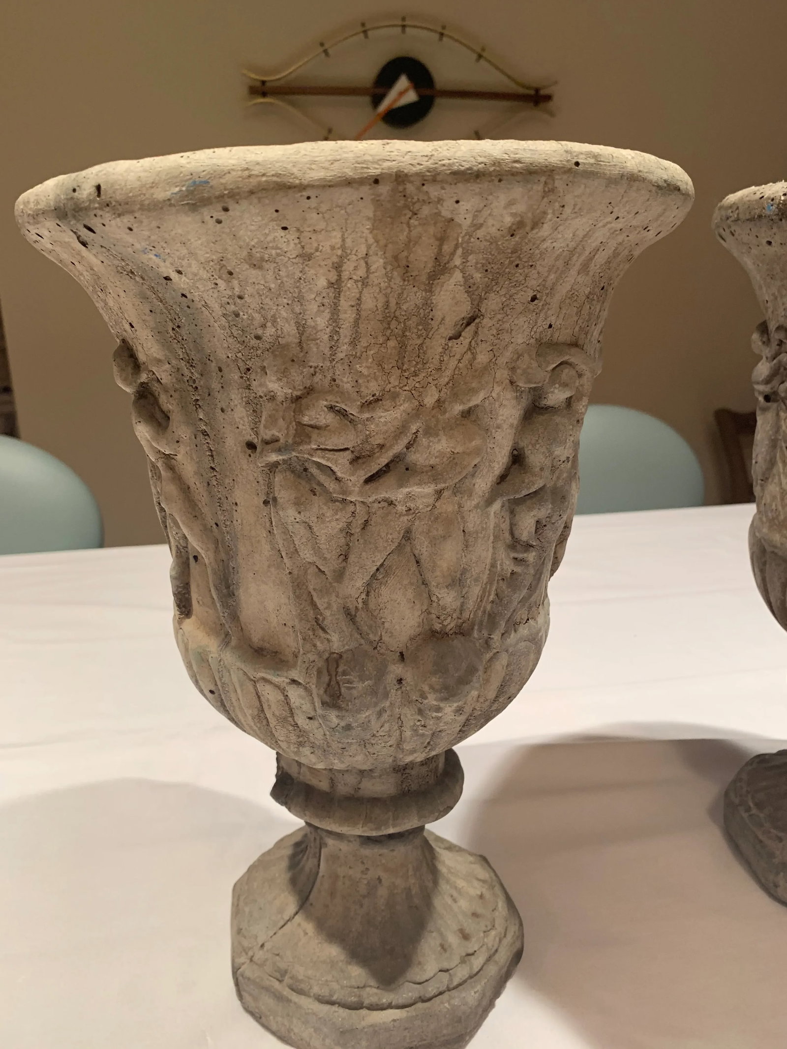 Antique Cast Stone Garden Urns - a Pair - 7