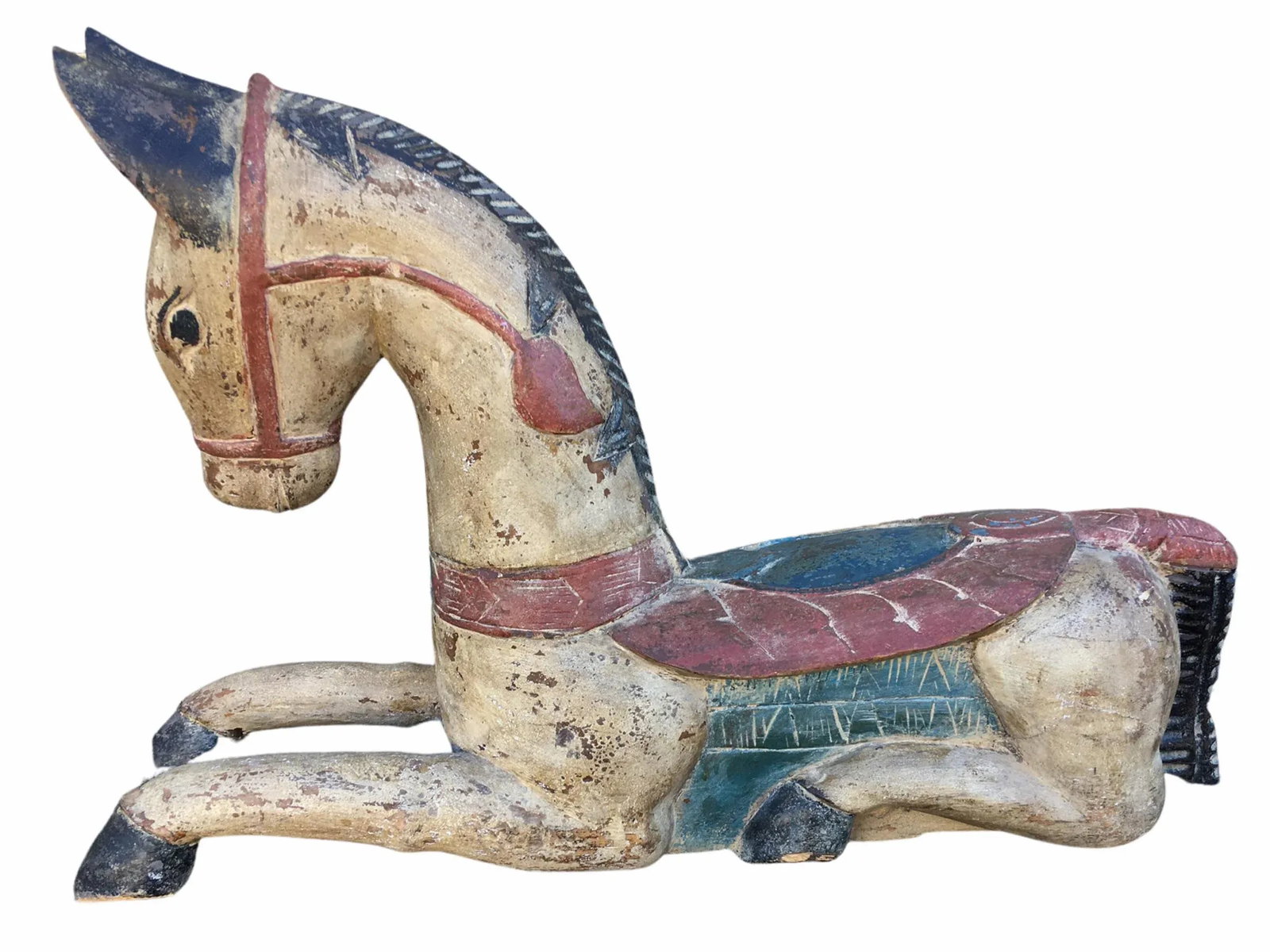 Antique Indian / Rajasthani Hand Carved Wooden Horse - 13