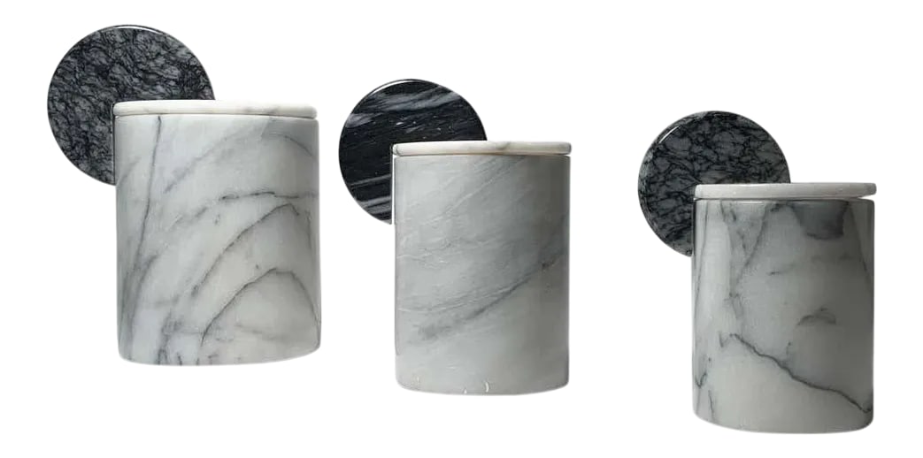 Vintage Italian Post Modern Memphis Marble Canisters Attrib. to Raymor - Set of 3 (1 of 6)