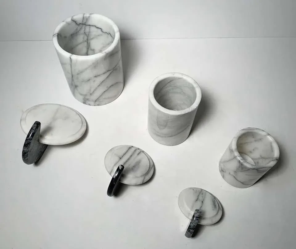 Vintage Italian Post Modern Memphis Marble Canisters Attrib. to Raymor - Set of 3 - 2