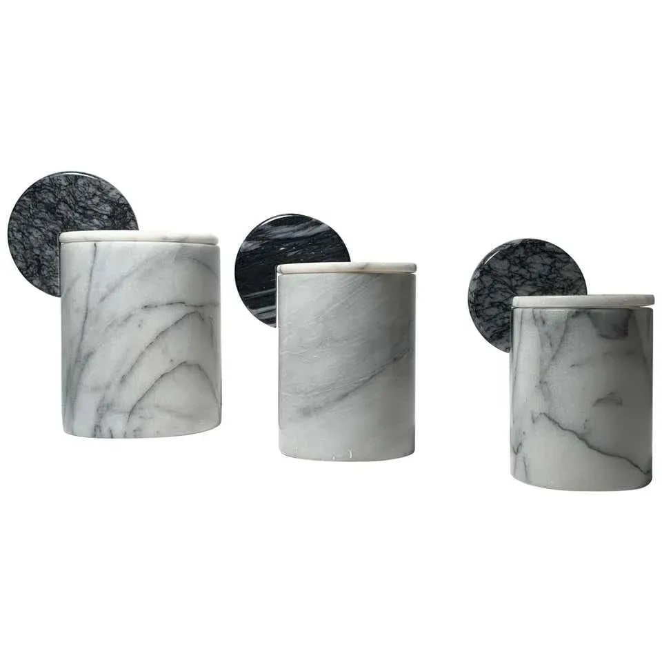 Vintage Italian Post Modern Memphis Marble Canisters Attrib. to Raymor - Set of 3 - 6