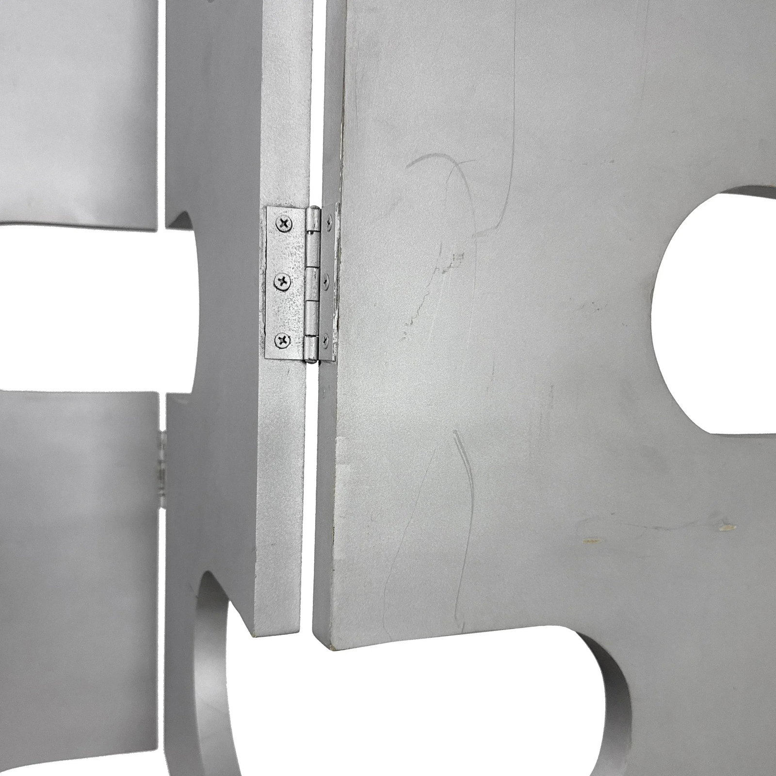 Vintage 1990s Modernist Wood Room Divider With Silver Finish & Geometric Cutouts - Eileen Gray Style - 11