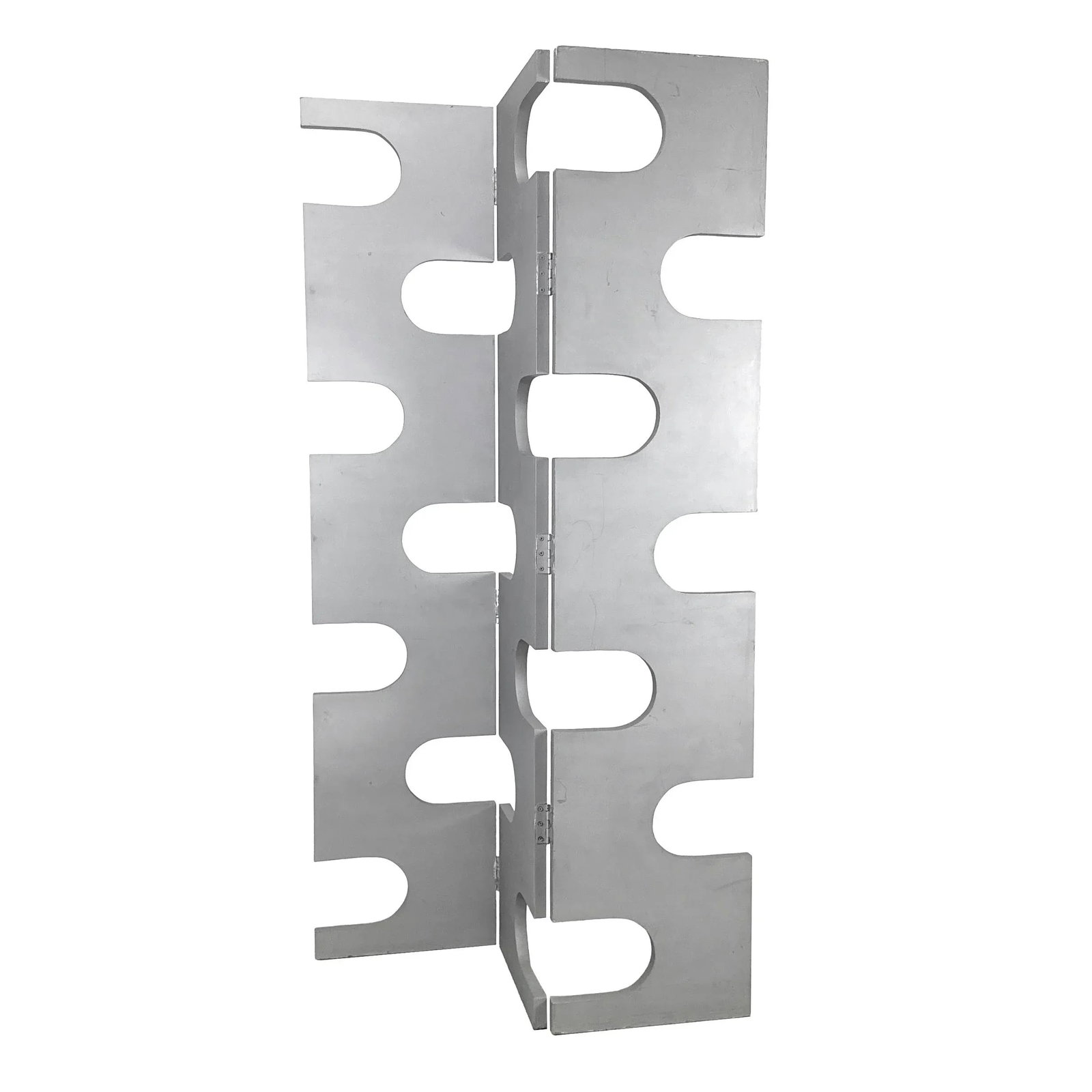 Vintage 1990s Modernist Wood Room Divider With Silver Finish & Geometric Cutouts - Eileen Gray Style - 2