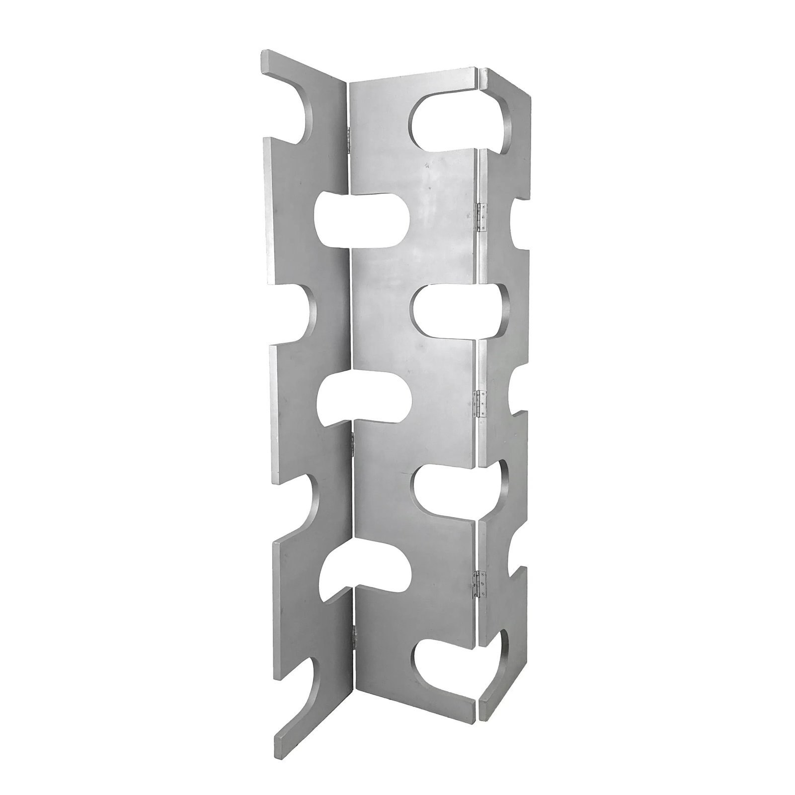 Vintage 1990s Modernist Wood Room Divider With Silver Finish & Geometric Cutouts - Eileen Gray Style - 3